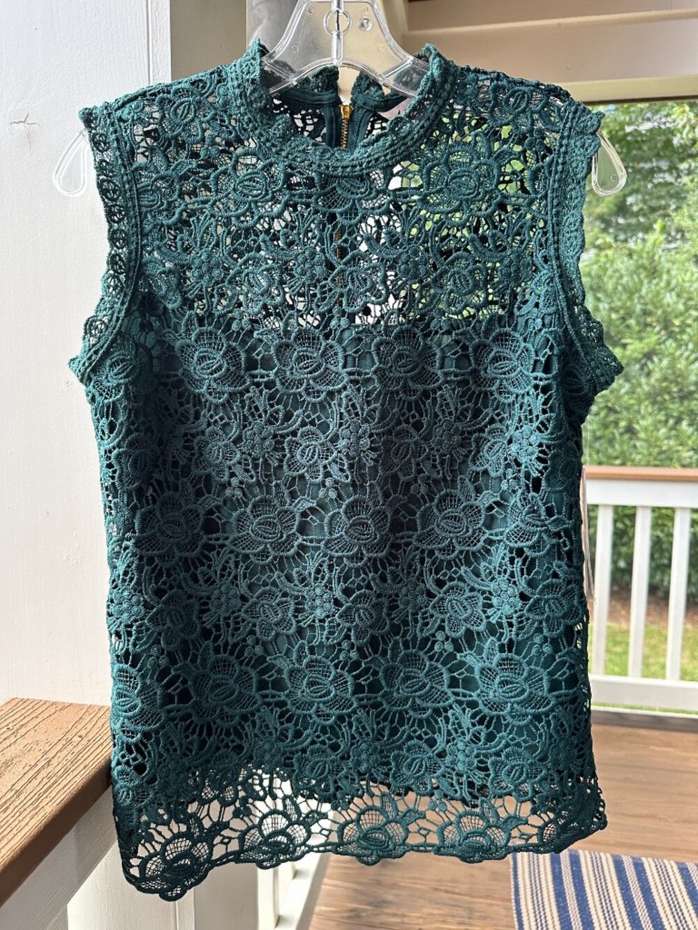 Nanette Lepore Dark Green Knit Floral Lace Crochet Sleeveless Tank Top Size S